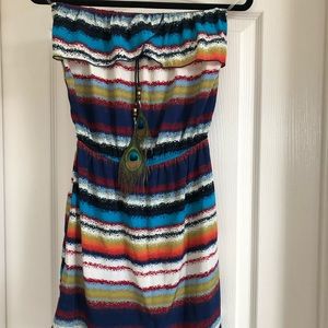 Multi-color striped dress with peacock detail